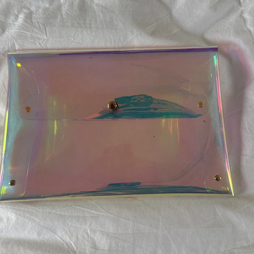 Iridescent stylish clear clutch.